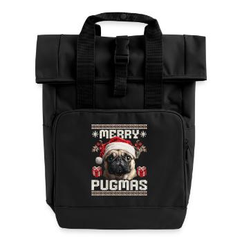 Merry Pugmas Pug in Ugly Christmas Style - Roll Top Backpack with Two Handles - black - Front