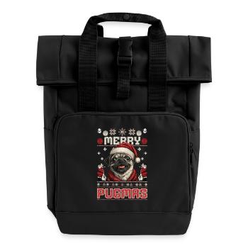 Ugly Christmas Merry Pugmas Pug Partner - Roll Top Backpack with Two Handles - black - Front