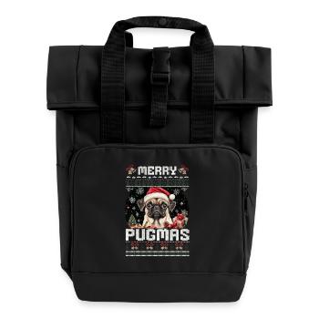 Pug Ugly Christmas Merry Pugmas Matching Look - Roll Top Backpack with Two Handles - black - Front