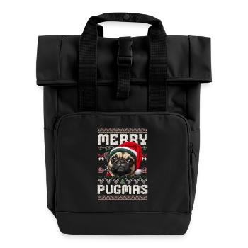 Ugly Christmas Sweater Merry Pugmas Pug - Roll Top Backpack with Two Handles - black - Front