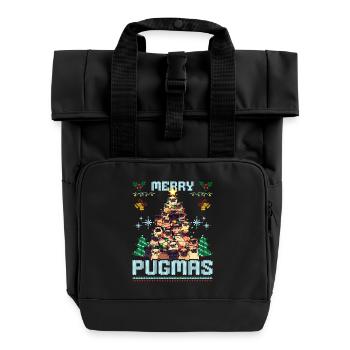 Christmas Pug Ugly Christmas Merry Pugmas - Roll Top Backpack with Two Handles - black - Front