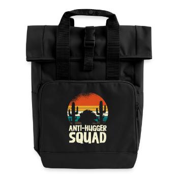 Anti-Hugger Squad Cactus Retro Desert Hedgehog - Roll Top Backpack with Two Handles - black - Front