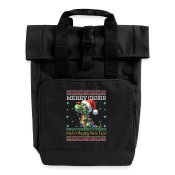 Dino Rudolph Merry Crisis Weihnachten Ugly - Rolltop Rucksack mit zwei Griffen - Schwarz - Vorne