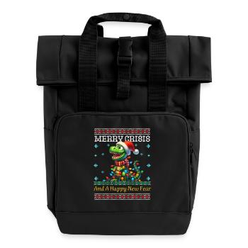 Dino Ugly Noël Joyeux Crise Vacances - Sac à dos Roll Top à deux anses - noir - Devant