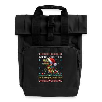 T-Rex Merry Crisis Weihnachten Ugly Christmas - Rolltop Rucksack mit zwei Griffen - Schwarz - Vorne