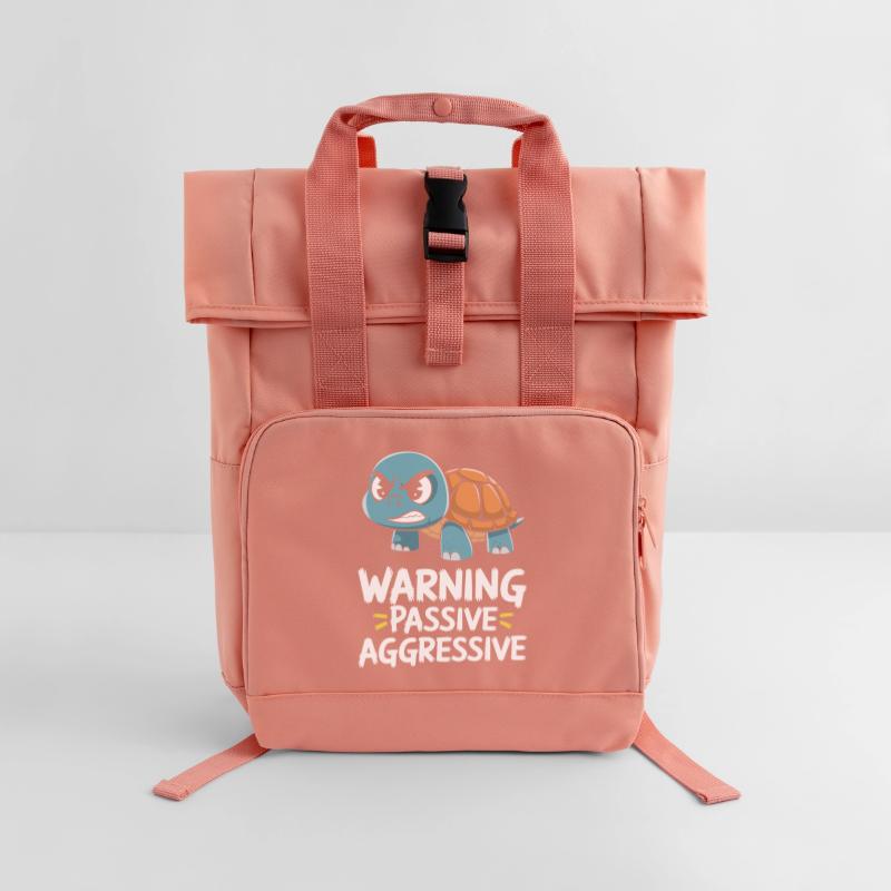 Warning Passive Aggressive Turtle Graphics Roll Top Backpack with Two Handles