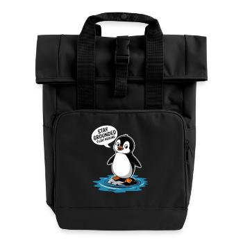 Stay Grounded Hovering Around Penguin Illustration - Roll Top Backpack with Two Handles - black - Front