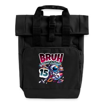 Astronaut 15th Birthday Space - Roll Top Backpack with Two Handles - black - Front