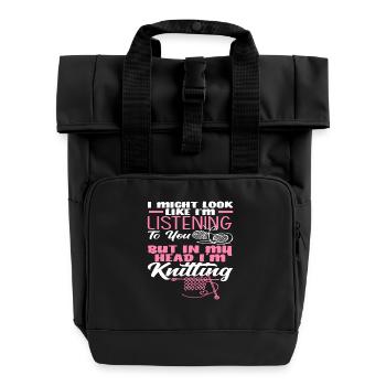 Thoughts while knitting - Roll Top Backpack with Two Handles - black - Front