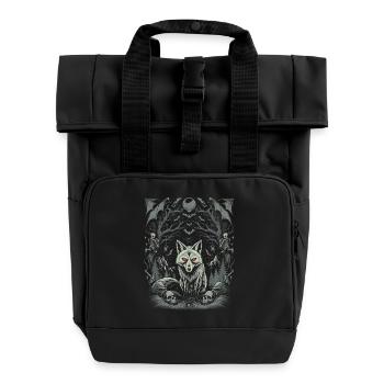 Dark Cottagecore Aesthetic Wolf in the Moonlight - Roll Top Backpack with Two Handles - black - Front