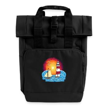 Lighthouse Sailing Ship Maritime Ships Ship - Roll Top Backpack with Two Handles - black - Front