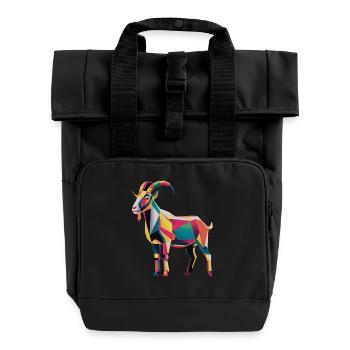 bunte geomeBunte Geometrische Bauernhof Ziegengraf - Rolltop Rucksack mit zwei Griffen - Schwarz - Vorne
