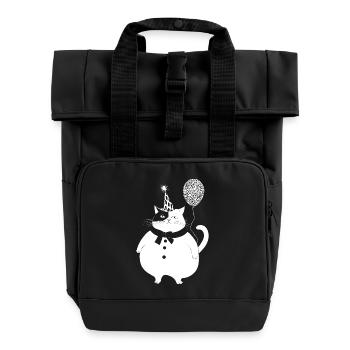 Cat celebrates birthday - Roll Top Backpack with Two Handles - black - Front