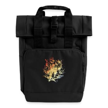 Eishockeyspieler Comic Stil - Rolltop Rucksack mit zwei Griffen - Schwarz - Vorne