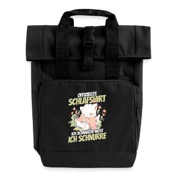 oChemise de nuit officielle - Chat avec des fleurs - Sac à dos Roll Top à deux anses - noir - Devant