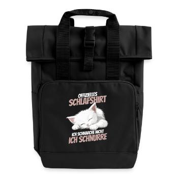 Official Sleep Shirt - Kitten Slumbers Sweetly - Roll Top Backpack with Two Handles - black - Front