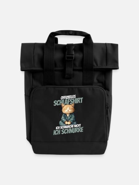 Offizielles Schlafshirt - Süßes Katze im Pyjama - Rolltop Rucksack mit zwei Griffen - Schwarz