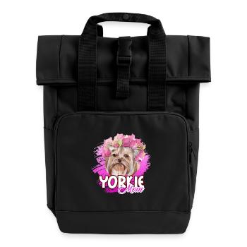 Funny Yorkie Mom - Roll Top Backpack with Two Handles - black - Front