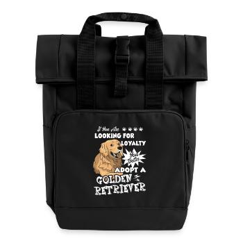 Adopt A Golden Retriever - Roll Top Backpack with Two Handles - black - Front