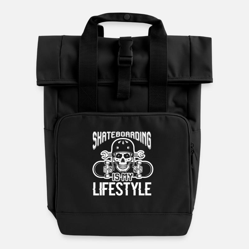 Skateboarding Is My Lifestyle - Roll Top Backpack with Two Handles - black