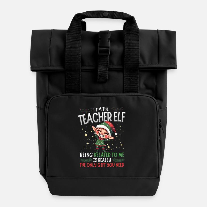 weihnI'm the Teacher Elf - Partnerlook Weihnachten - Rolltop Rucksack mit zwei Griffen - Schwarz