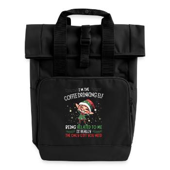 The Coffee Drinking Elf - Partnerlook Weihnachten - Rolltop Rucksack mit zwei Griffen - Schwarz - Vorne