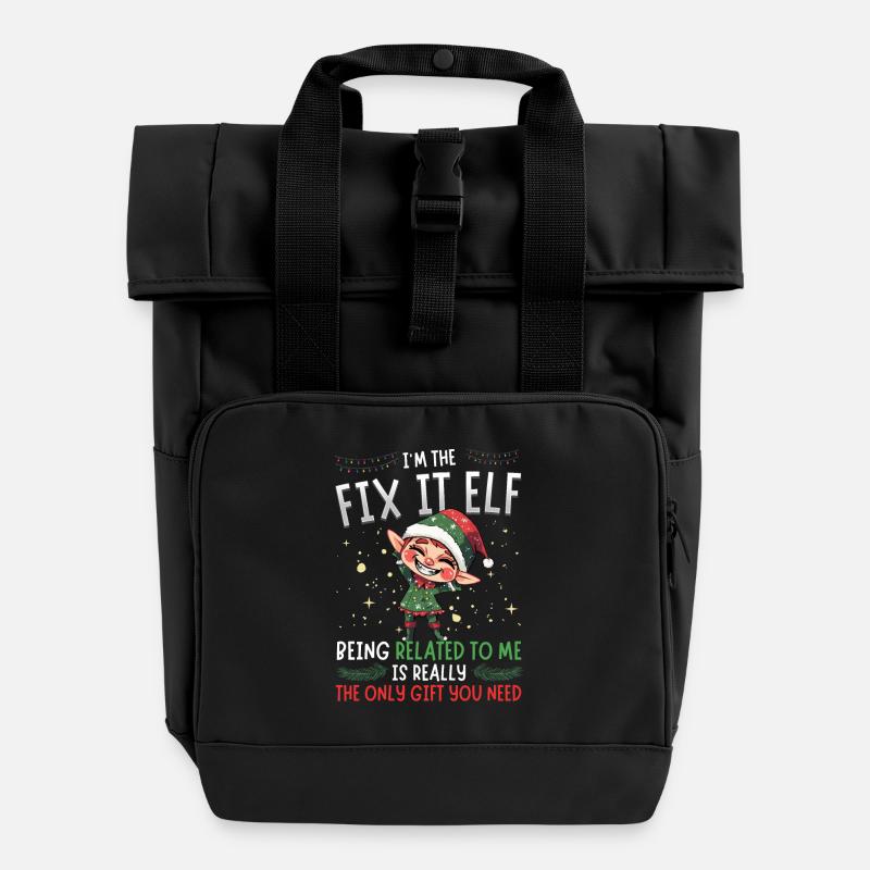 I'm the Fix It Elf - Christmas Partner Look - Roll Top Backpack with Two Handles - black