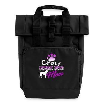 Crazy Boxer Dog Mom - Roll Top Backpack with Two Handles - black - Front