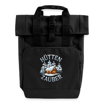 Hüttenzauber Hütte in den Bergen Berge Winter - Rolltop Rucksack mit zwei Griffen - Schwarz - Vorne