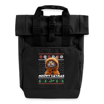 Meowy Catmas Christmas Matching Look Cat Fans - Roll Top Backpack with Two Handles - black - Front