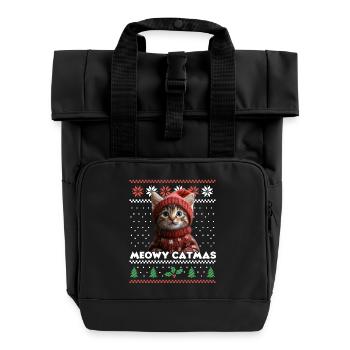 Meowy Catmas Christmas Matching Look - Cat Fans - Roll Top Backpack with Two Handles - black - Front