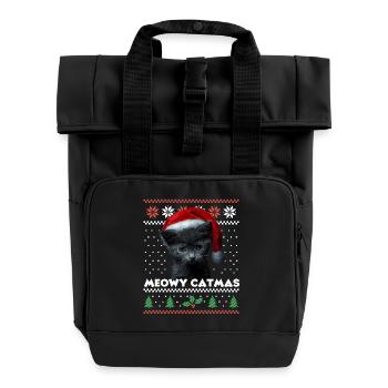 Meowy Catmas Christmas Matching Look Santa-Hat - Roll Top Backpack with Two Handles - black - Front