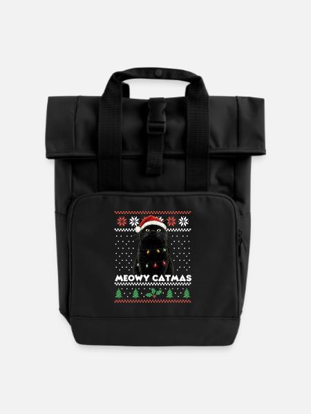 Meowy Catmas Weihnachten Partnerlook Lustige Katze - Rolltop Rucksack mit zwei Griffen - Schwarz