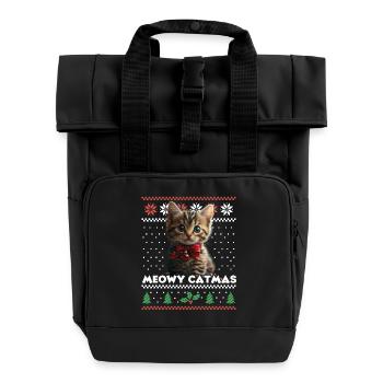 Meowy Catma's Christmas Matching Look with Kitten - Roll Top Backpack with Two Handles - black - Front