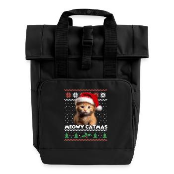Meowy Catmas Christmas Matching Look - Santa Hat - Roll Top Backpack with Two Handles - black - Front