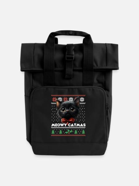 Meowy Catmas Weihnachten Partnerlook mit Kätzchen - Rolltop Rucksack mit zwei Griffen - Schwarz