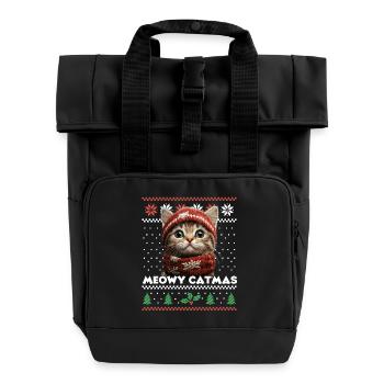 Meowy Catmas Christmas Matching Look with Beanie - Roll Top Backpack with Two Handles - black - Front