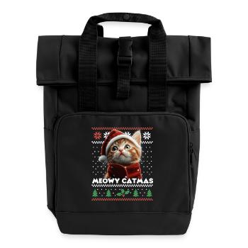 Meowy Catma's Christmas Matching Look with Kitten - Roll Top Backpack with Two Handles - black - Front