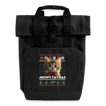 Meowy Catma's Christmas Matching Look with Kitten - Roll Top Backpack with Two Handles - black - Front