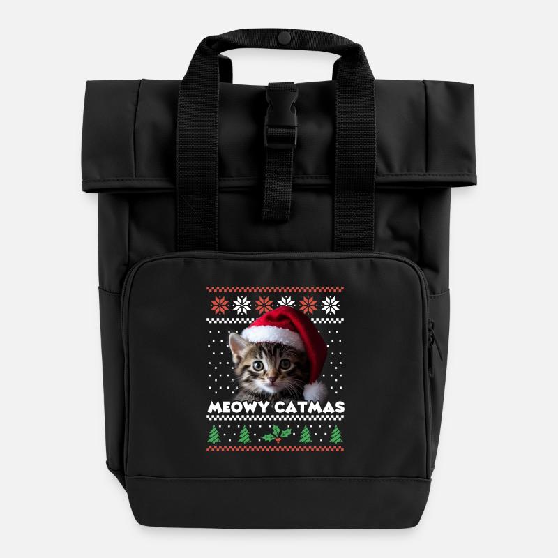 Meowy Catmas Weihnachten Partnerlook Katzenmama - Rolltop Rucksack mit zwei Griffen - Schwarz