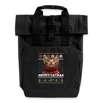 Meowy Catmas Christmas Matching Look - Red Scarf - Roll Top Backpack with Two Handles - black - Front