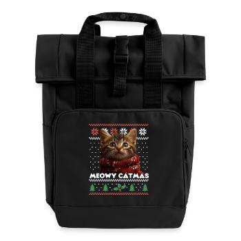 Meowy Catma's Christmas Matching Look with Red - Roll Top Backpack with Two Handles - black - Front