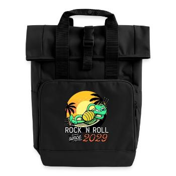 Turtle Rock N Roll Since 2029 Birthday - Roll Top Backpack with Two Handles - black - Front