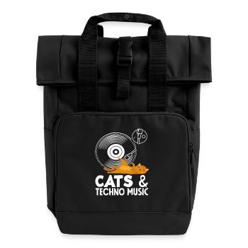 Techno Lover Cats & Musikliebhaber - Rolltop Rucksack mit zwei Griffen - Schwarz - Vorne