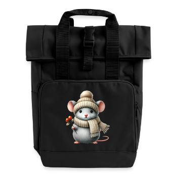 süße Maus mit einer warmen Strickmütze und Schal - Rolltop Rucksack mit zwei Griffen - Schwarz - Vorne