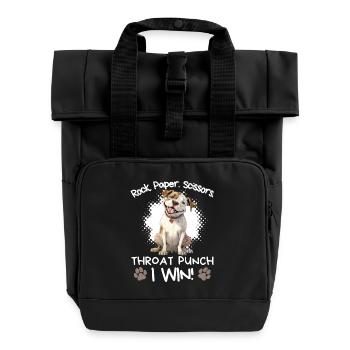 Rock Paper Scissors Bulldog Sarkastisch Lustig - Rolltop Rucksack mit zwei Griffen - Schwarz - Vorne
