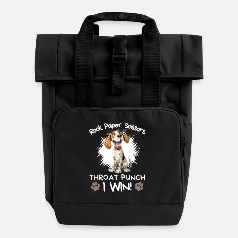 Rock Paper Scissors Throat Punch - Spaniel Humor - Roll Top Backpack with Two Handles - black