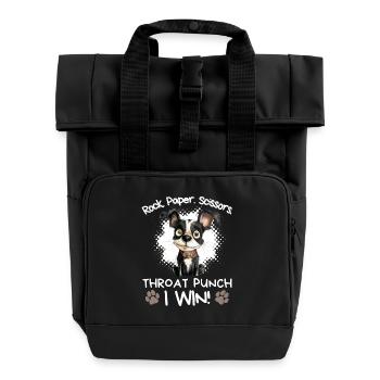 Rock Paper Scissors Boston Terrier Humor Witzig - Rolltop Rucksack mit zwei Griffen - Schwarz - Vorne