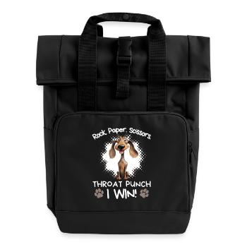 Rock Paper Scissors Dackel Lustig Sarkastisch - Rolltop Rucksack mit zwei Griffen - Schwarz - Vorne