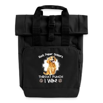 Rock Paper Scissors Golden Retriever Witzig - Rolltop Rucksack mit zwei Griffen - Schwarz - Vorne